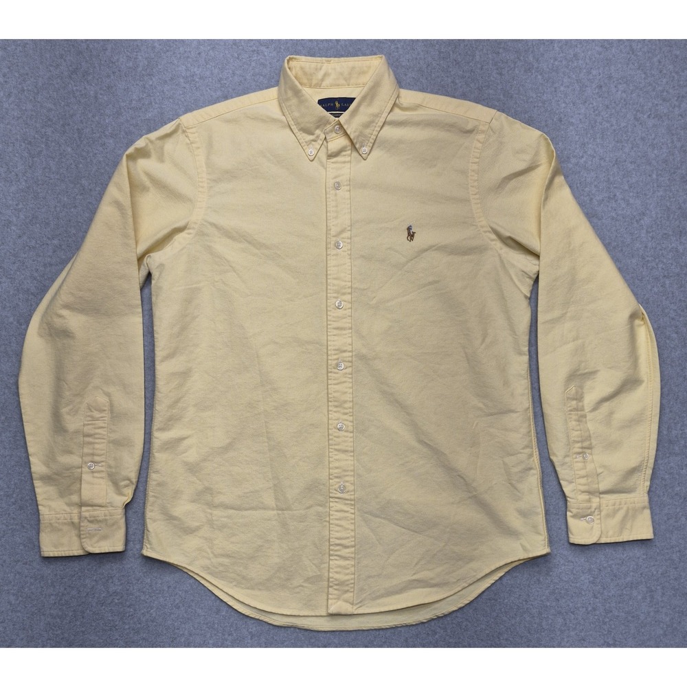 Ralph Lauren Yarmouth Shirt Mens M Yellow Cotton Button Down Long Sleeve